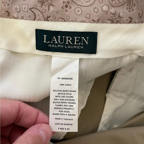 Men’s Lauren Ralph Lauren tan flat front khaki dress pants 36W x 32L - Picture 5 of 5